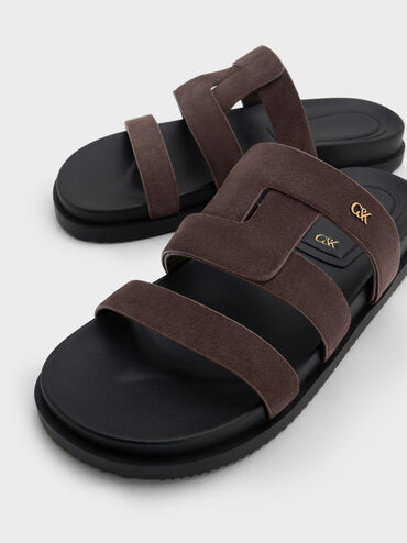 Petina Suede Flatform Sandals, Dark Brown Textured, hi-res