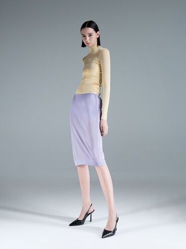 حذاء بامبس بكعب عالٍ سلينجباك مدبب بنقشة جلد التمساح, أسود حيواني, hi-res