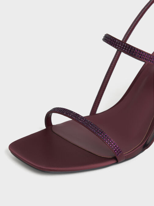 صندل أرونا من الساتان بكعب ستيليتو مرصع بالكريستال, برغندي, hi-res
