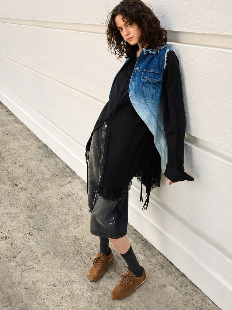 حذاء سنيكرز شامواه صناعي, بني, hi-res