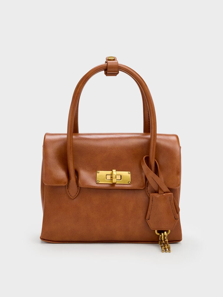 Mini Kerry Turn-Lock Tote Bag, Distressed Tan, hi-res