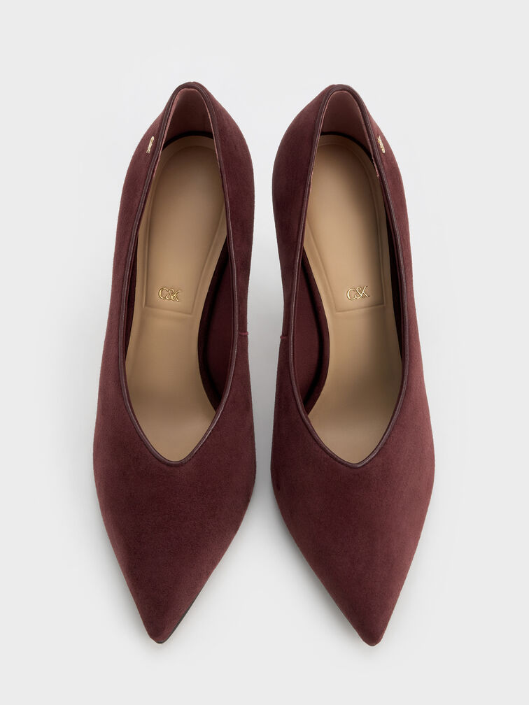 Leather & Suede Pointed Pumps, Burgundy, hi-res