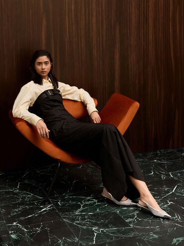 Mesh Metallic Cap-Toe Kitten-Heel Pumps, Silver, hi-res