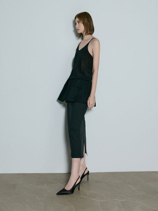 حذاء ميول ساتان مزين بالكريستال بكعب كروي ومقدمة مدببة مع حزام خلفي, أسود خشن, hi-res