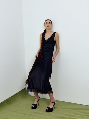 حذاء فرانشيسكا ذو الكعب العالي المفتوح من الأمام, أسود خشن, hi-res