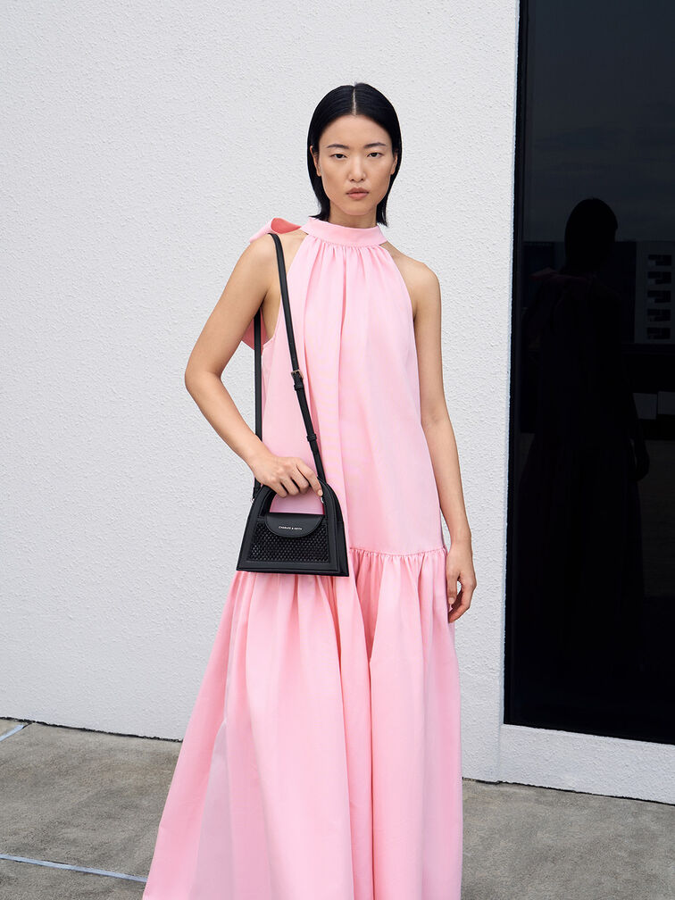 حقيبة إيستي المزينة بالكريستال مع يد علوية, أسود, hi-res