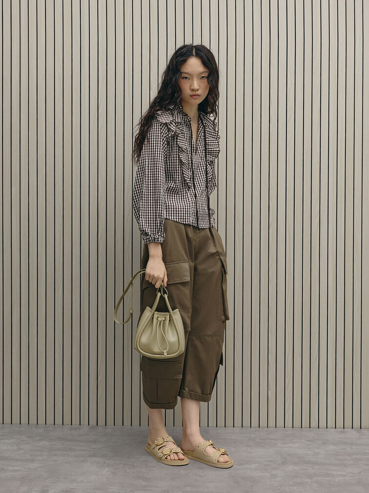 حقيبة باكيت ليلا بتصميم أنبوبي, زيتوني فاتح, hi-res