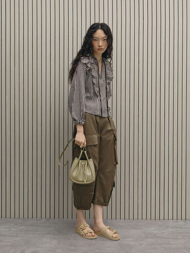 حقيبة باكيت ليلا بتصميم أنبوبي, زيتوني فاتح, hi-res