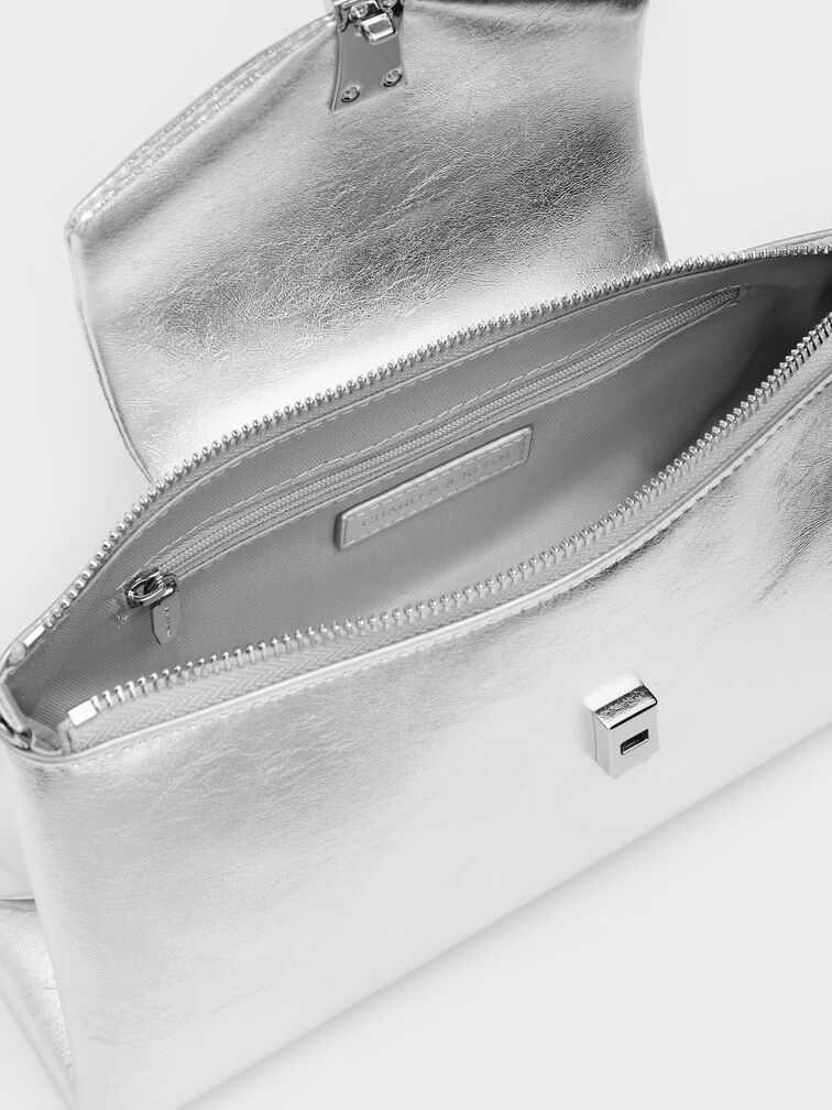 Lilibet Elongated Top Handle Bag, Silver, hi-res