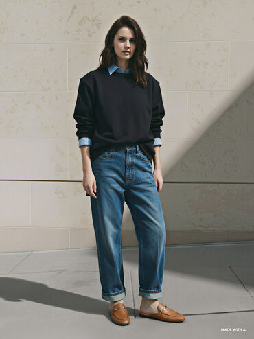 Metallic-Bar Loafer Mules, Cognac, hi-res