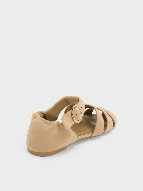 Faux Suede Caged Flat Espadrilles, Sand, hi-res