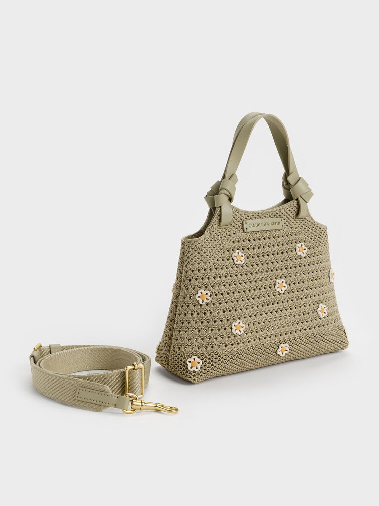 حقيبة توت أيدا بنقشة الزهور المحبوكة, زيتوني فاتح, hi-res