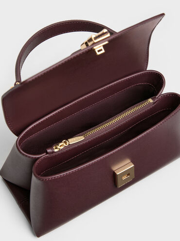 شنطة يد أدالين بمشبك معدني وحزام سلسلة, أحمر توتي فاخر, hi-res