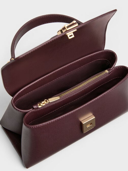 شنطة يد أدالين بمشبك معدني وحزام سلسلة, أحمر توتي فاخر, hi-res