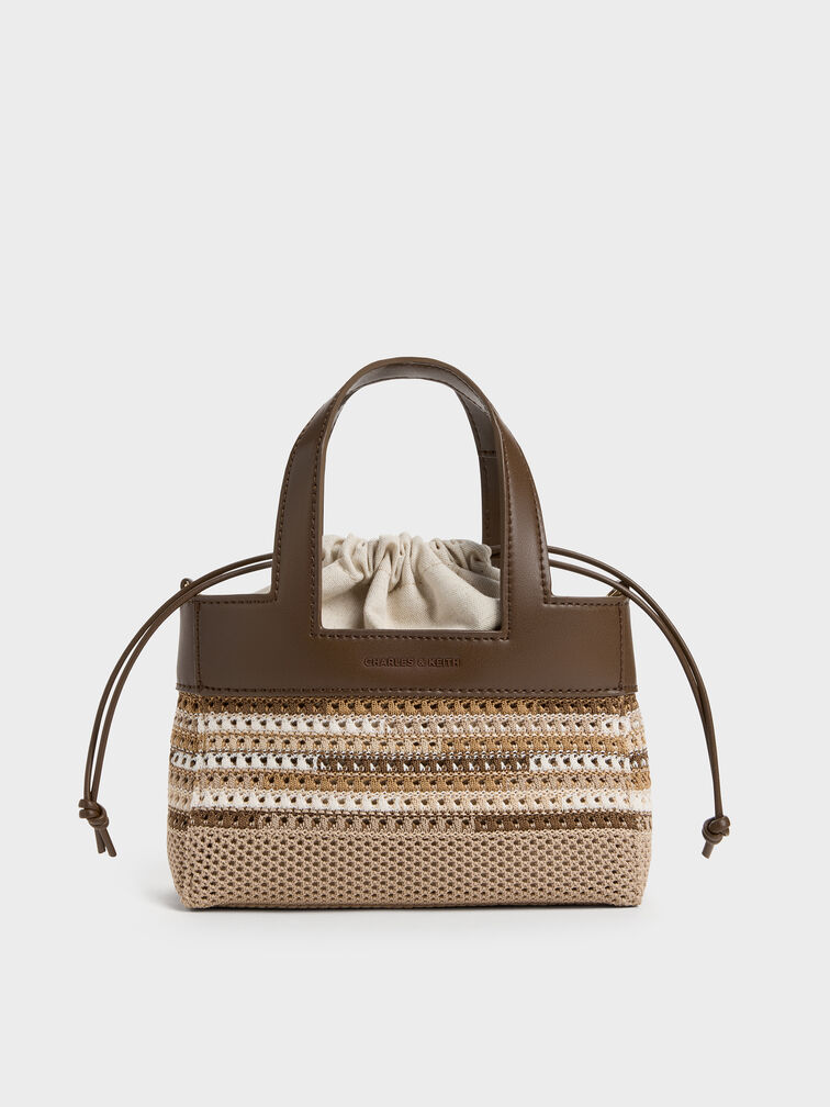 Girls' Ida Multi-Stripe Knitted Mini Bag, Multi Brown, hi-res
