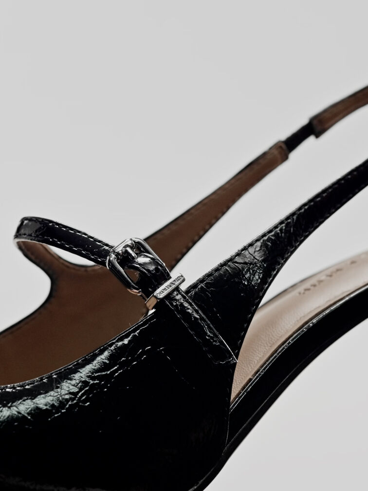 حذاء ماري جين بمقدمة مدببة وسير خلفي, أسود, hi-res