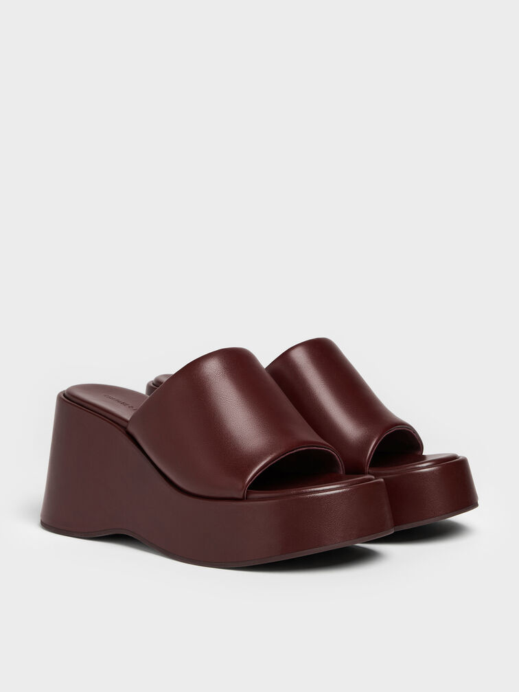 Wide-Strap Platform Wedges, Burgundy, hi-res