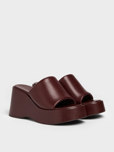 Wide-Strap Platform Wedges, Burgundy, hi-res