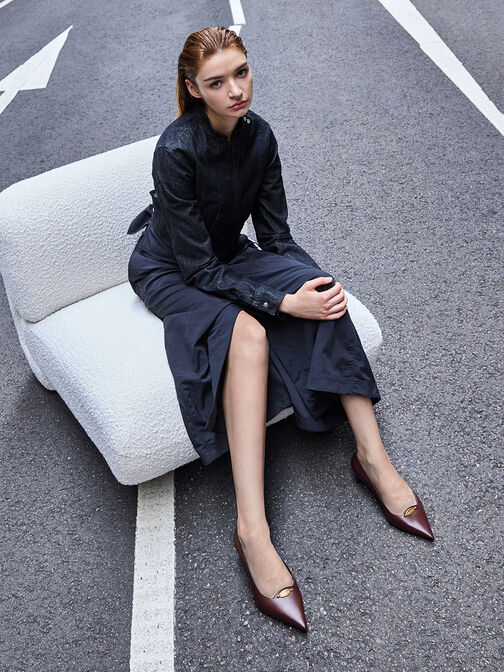 Metallic-Accent Pointed-Toe Blade-Heel Pumps, Burgundy, hi-res