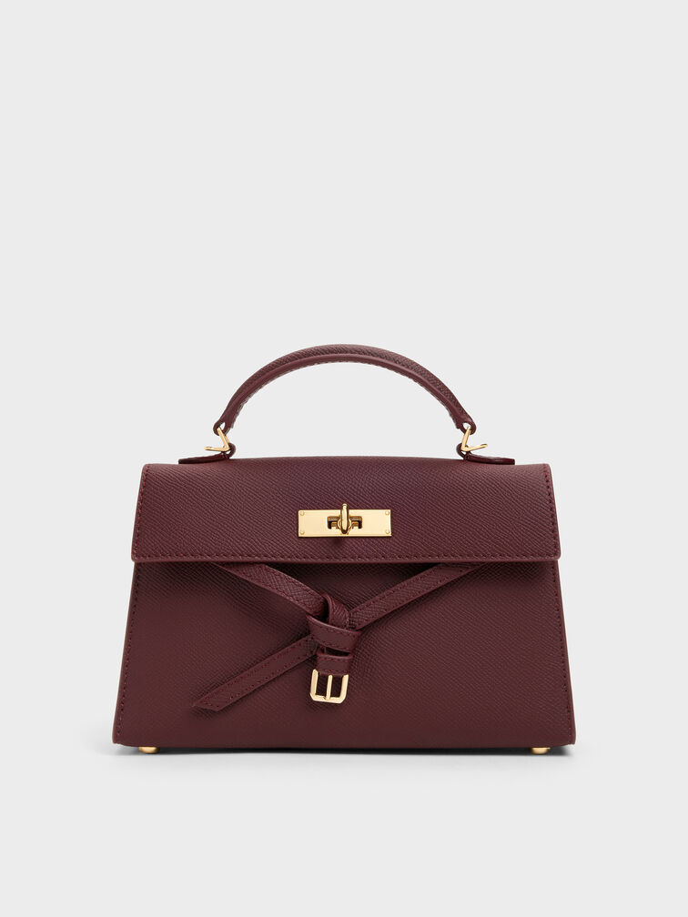 Tricha Knotted-Belt Top Handle Bag, Wineberry Red, hi-res