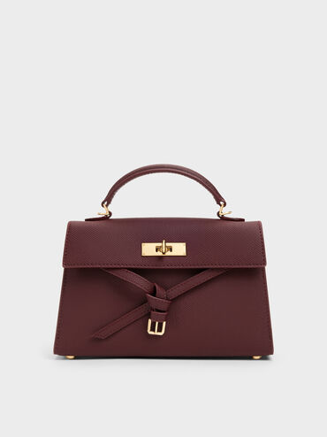 Tricha Knotted-Belt Top Handle Bag, Wineberry Red, hi-res
