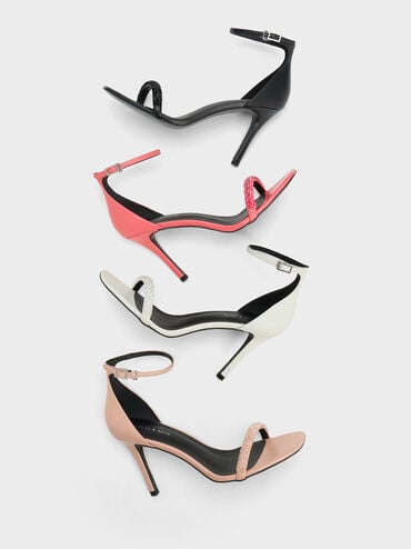 Beaded Strap Heeled Sandals, Pink, hi-res