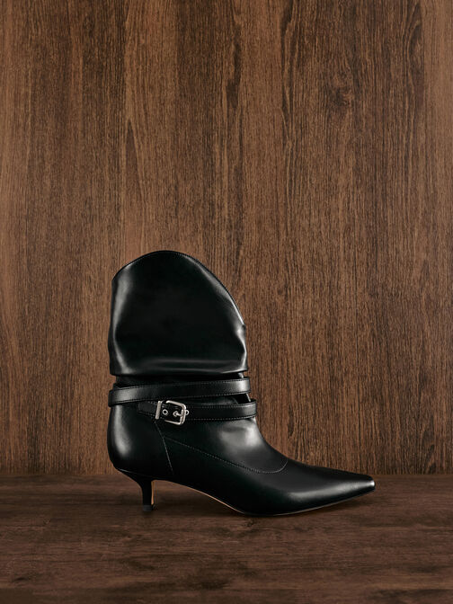 بوت بكعب ومقدمة مربعة وكشكشة, أسود, hi-res