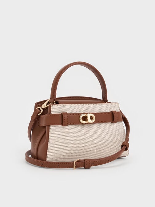 حقيبة أوبرييل من القماش بلونين مع يد علوية, رمادي مائل للبني كانفاس, hi-res