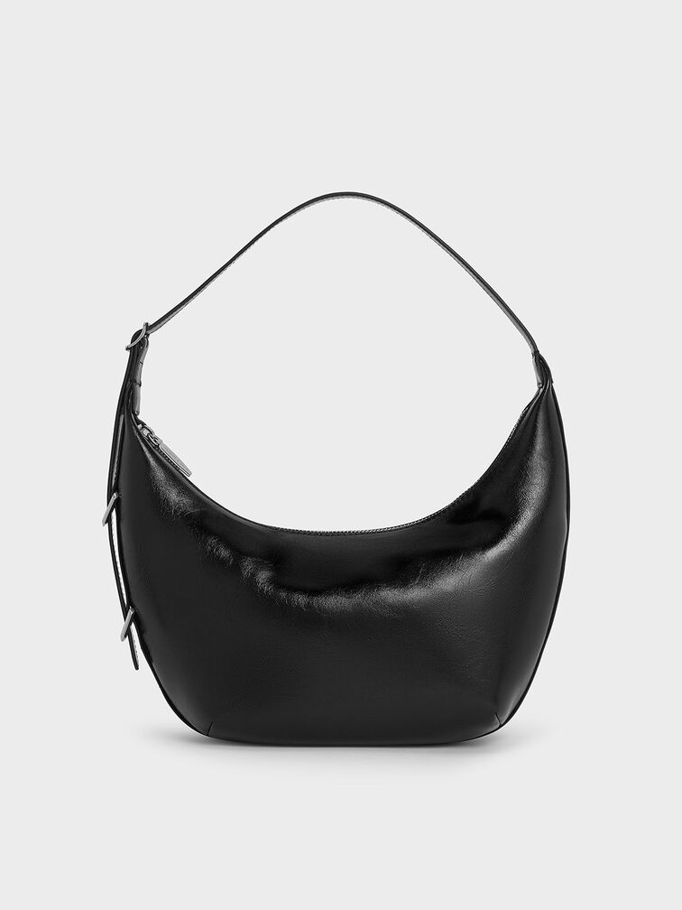 Bryna Curved Hobo Bag, Noir, hi-res
