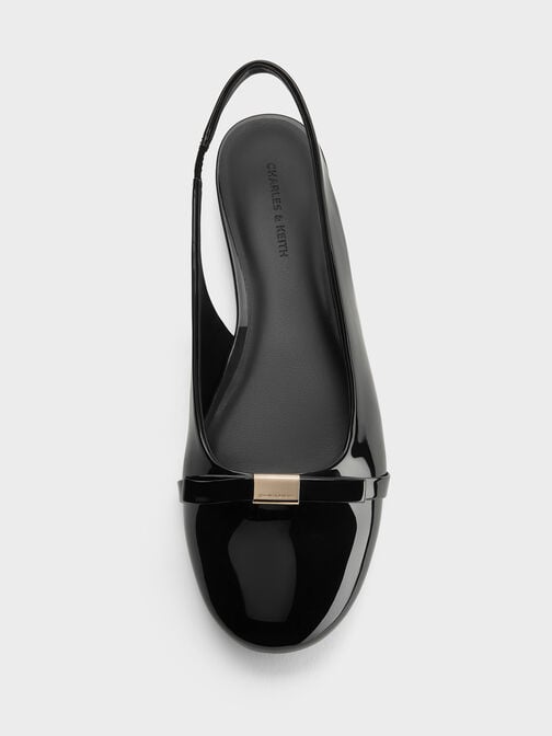 فلات لامع بحزام خلفي وفيونكة, أسود براق, hi-res