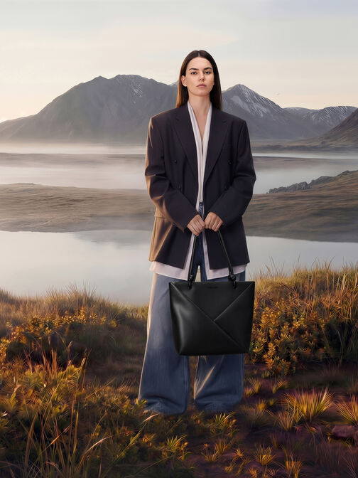 Midori Geometric Tote Bag, Jet Black, hi-res