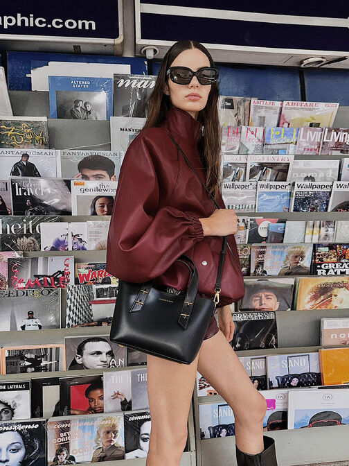 حقيبة توت شانيا صغيرة بمقبض مزدوج, أسود, hi-res