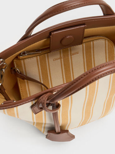 حقيبة توت إيفانا صغيرة مخططة من الكانفاس, Butterscotch Yellow, hi-res