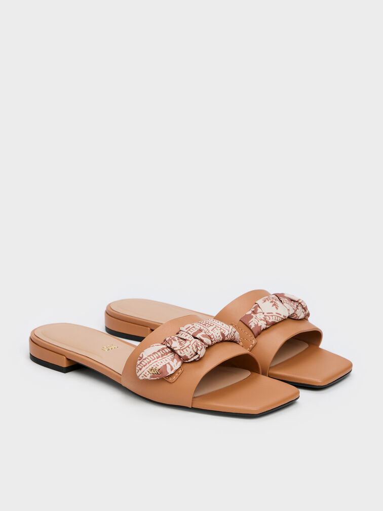 Tayari Leather Printed-Strap Slide Sandals, Caramel, hi-res