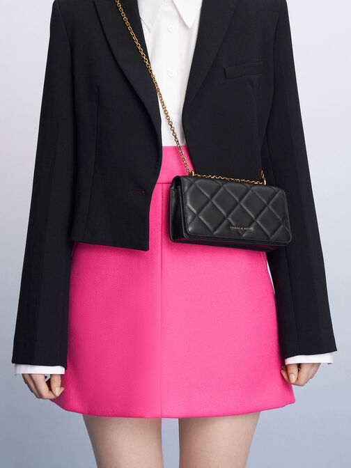 محفظة طويلة بافوتو مبطّنة بمقبض سلسلة أنيق, أسود, hi-res