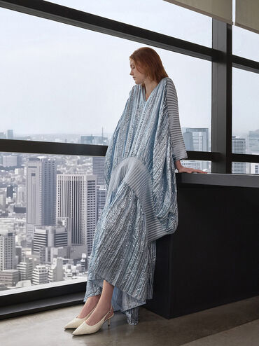 حذاء كعب منسوج بحزام خلفي ومقدمة مدببة, أبيض طباشيري, hi-res