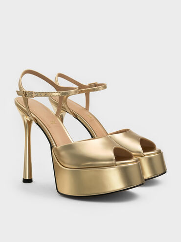 حذاء فرانشيسكا ذو الكعب العالي المفتوح من الأمام والمصنوع من الجلد المعدني, ذهبي, hi-res