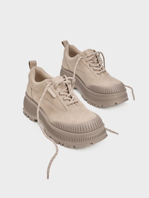 Darra Faux Suede Ridged-Sole Platform Sneakers, Beige, hi-res
