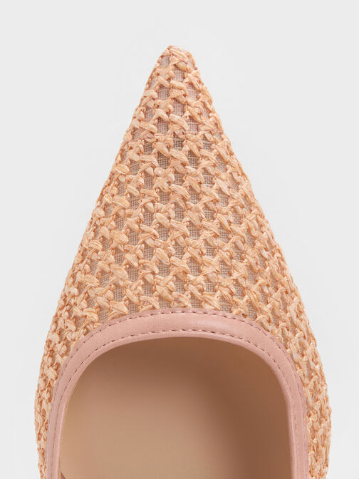 Raffia Sculptural-Heel Slingback Pumps, Pink, hi-res