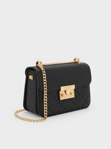Alva Quilted Chain-Handle Bag, Black, hi-res