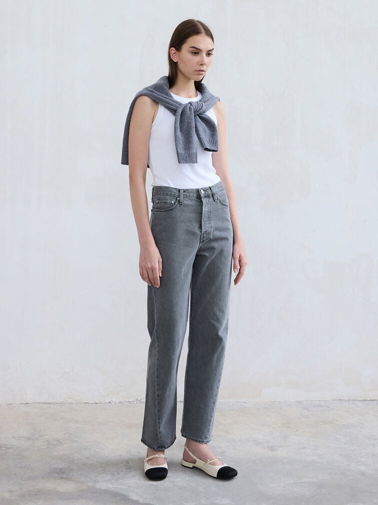 حذاء ريو بدون كعب بتصميم سلينجباك مفتوح الظهر مزين بسلسلة مطرزة بالخرز, أبيض طباشيري, hi-res