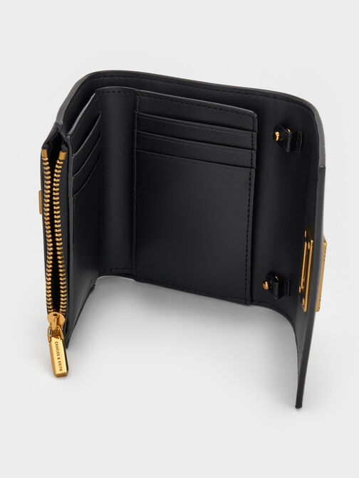 Edna Turn-Lock Knotted-Strap Wallet, Black, hi-res