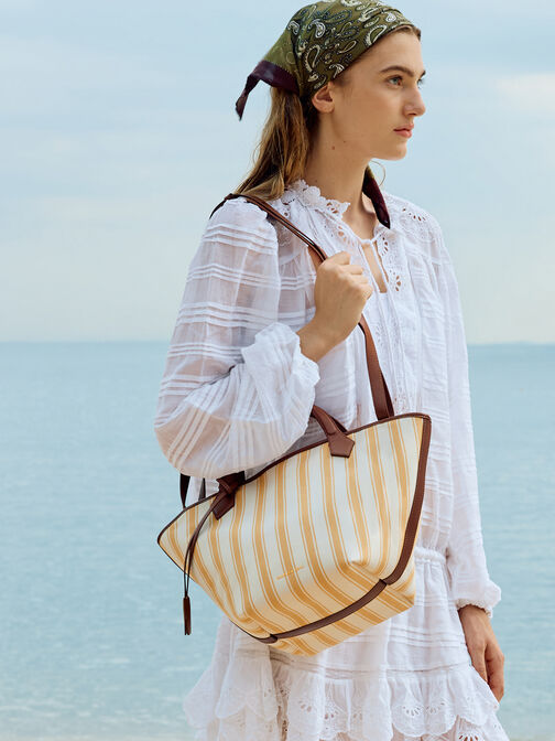 شنطة توت إيفانا كبيرة كانفاس مخططة, Butterscotch Yellow, hi-res