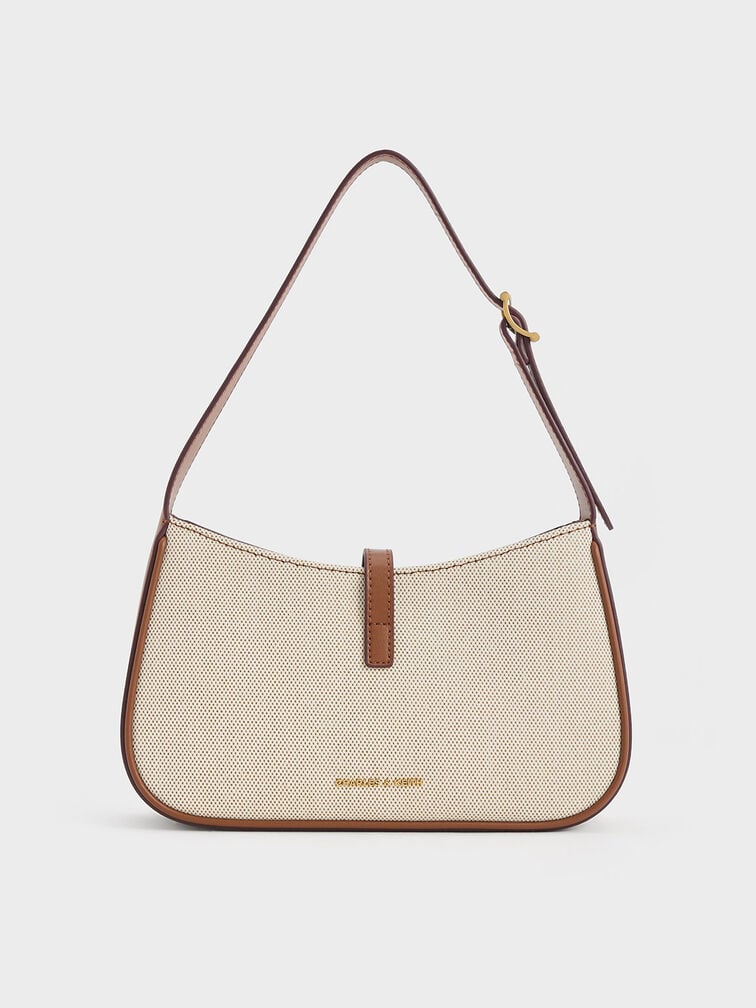 حقيبة كتف سيزيا من القماش بحلقة معدنية, شوكولاتي, hi-res