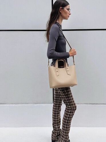 شنطة توت شانيا, بيج مخملي, hi-res