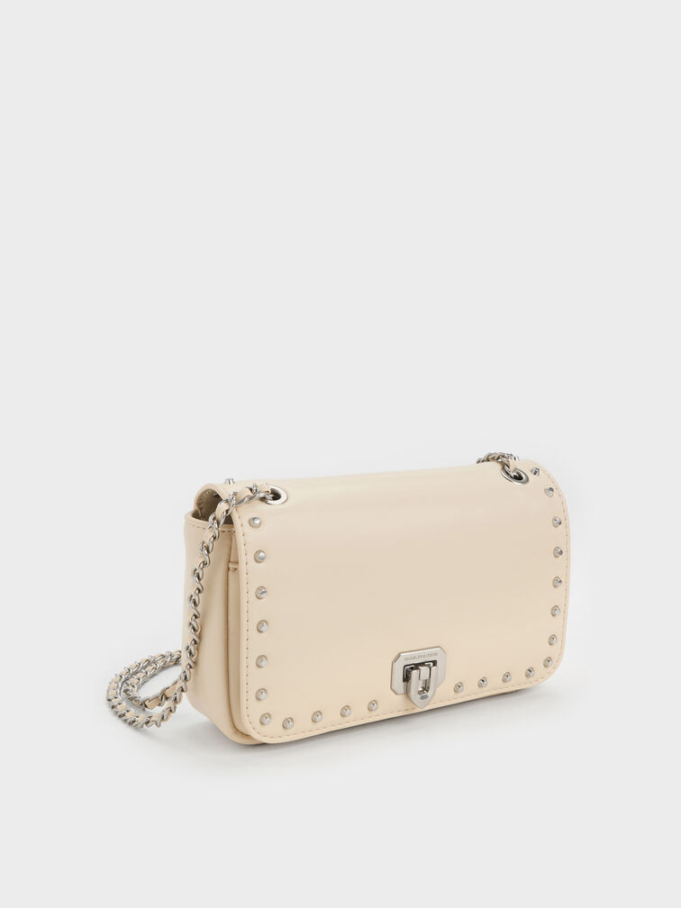 Arwen Studded Shoulder Bag, Beige, hi-res