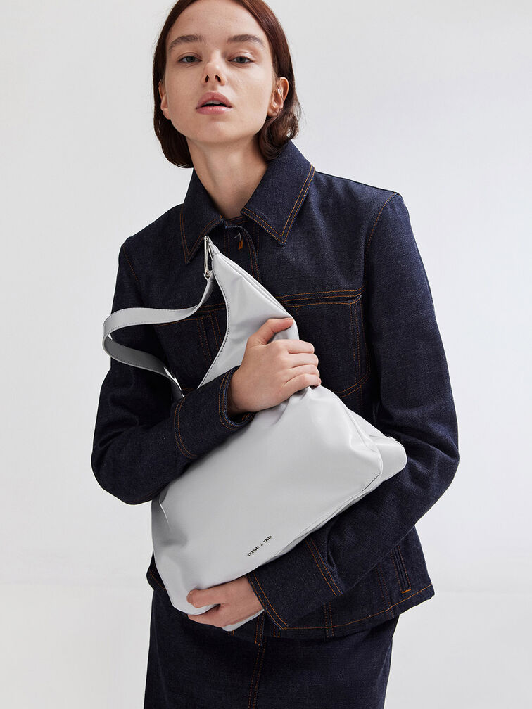 شنطة هوبو واسعة, رمادي, hi-res