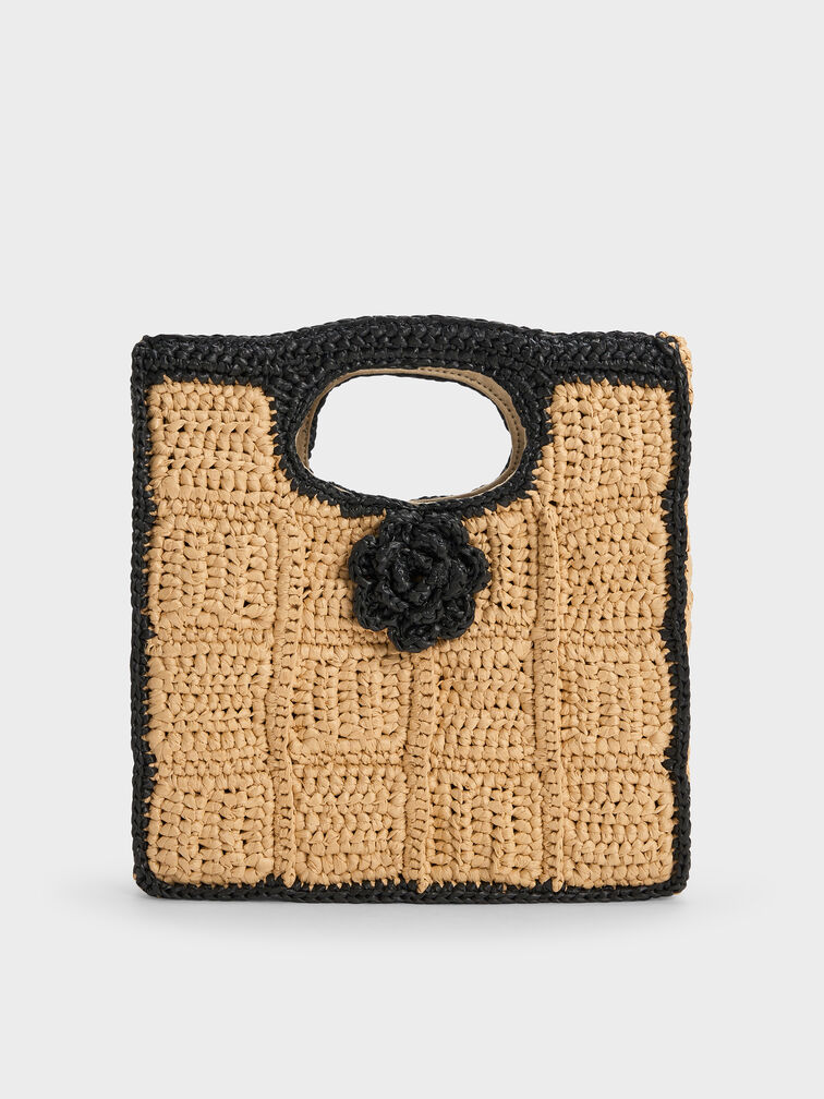 Raffia Flower Top Handle Bag, Multi, hi-res