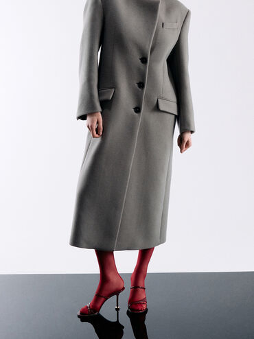 صندل مولز وين لامع بكعب منحوت ومتشابك, أحمر, hi-res