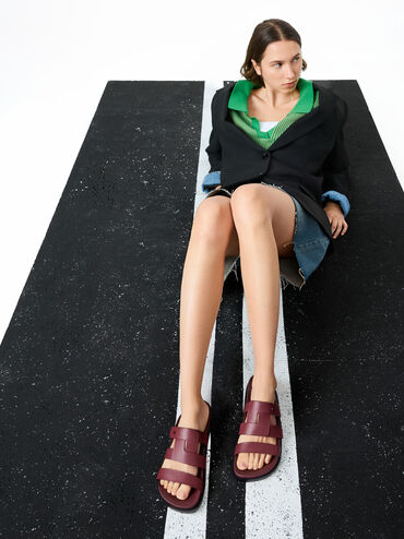 Petina Leather Flatform Sandals, Burgundy, hi-res